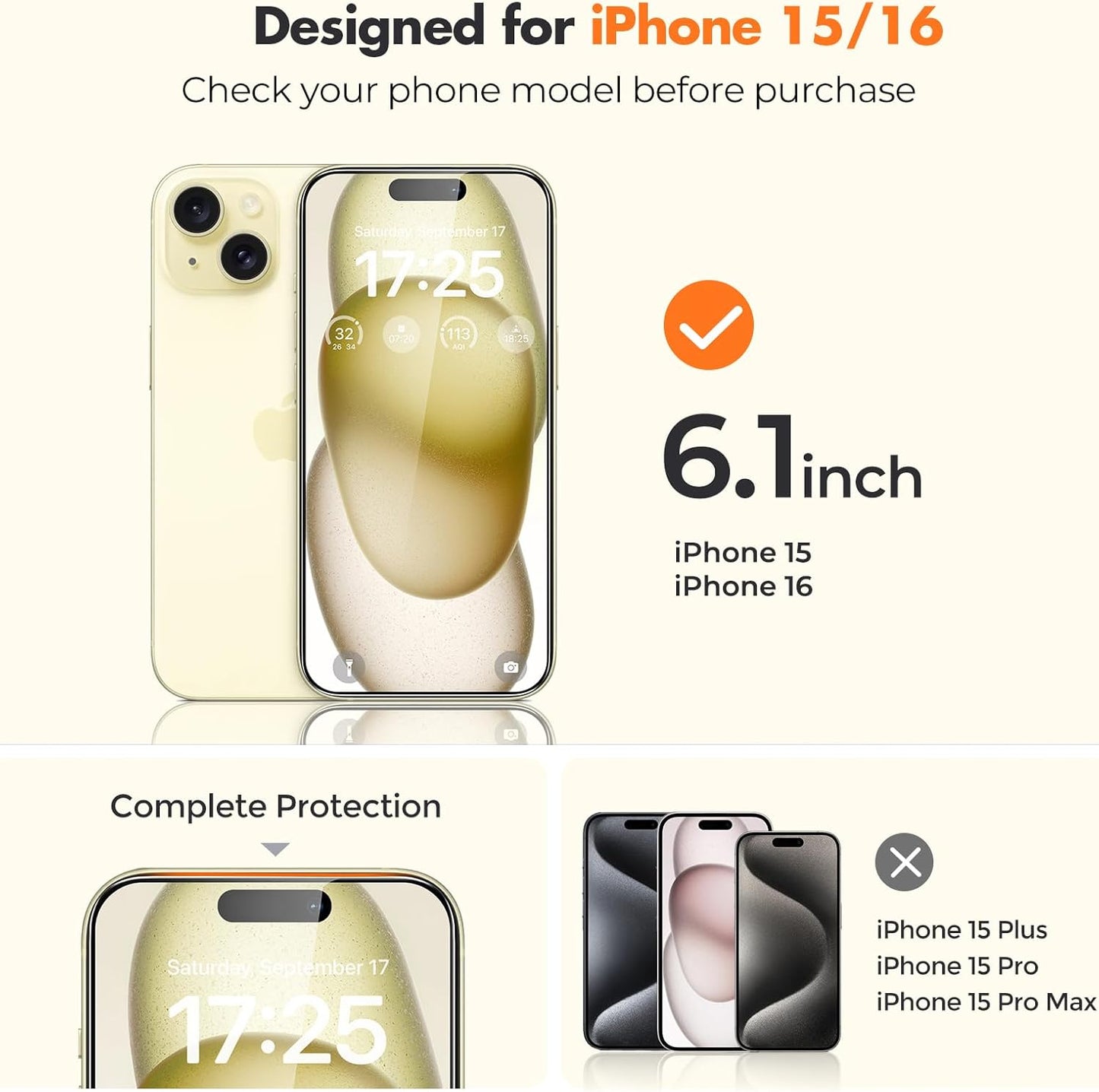 UNBREAKcable 2-Pack Screen Protector for iPhone 16 / iPhone 15, Double Shatterproof Tempered Glass [Easy Installation] [9H Hardness] [99.99% HD Clear] [Case Friendly] for iPhone 6.1 inch