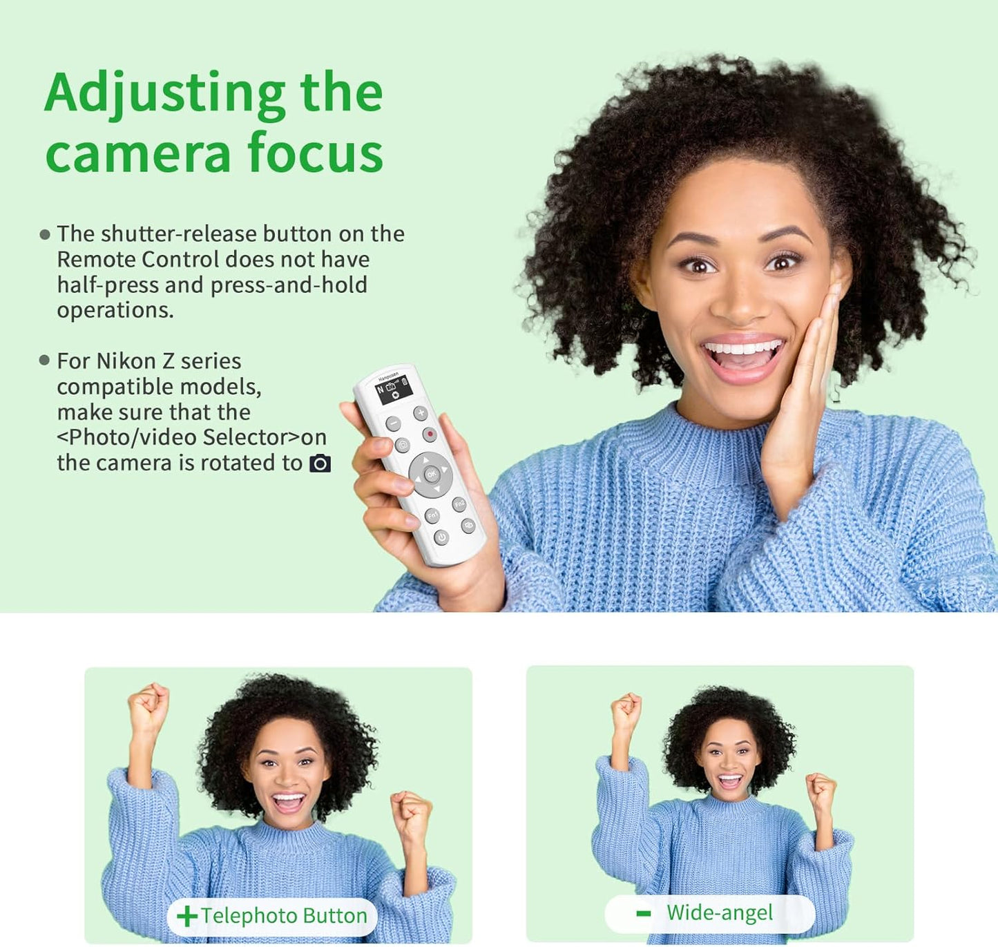 for Nikon Rechargeable Wireless Remote Control - Camera Remote Shutter Release with Zoom Focus Compatible with Nikon Z6 II/Z6 III/Z7 II/Z30/Z50/Z fc/Z f/Z5 II/Z50 II/B600/A1000/P950/P1000/P1100