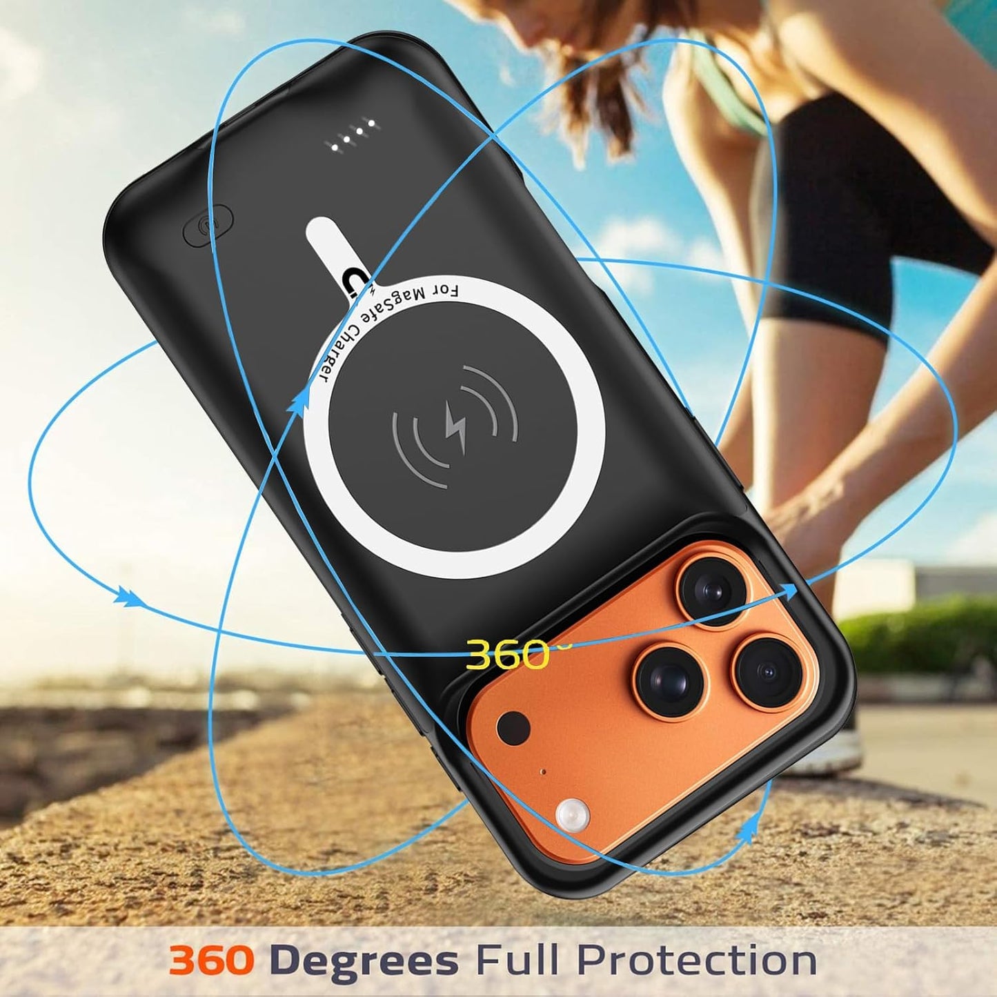 Battery Case for iPhone 17 Pro, Upgraded 10000mAh Rechargeable Portable Extended Battery Pack Supported Qi Wireless Charging Case Compatible with iPhone 17 Pro (6.3 inch) Charger Power Bank (Black)