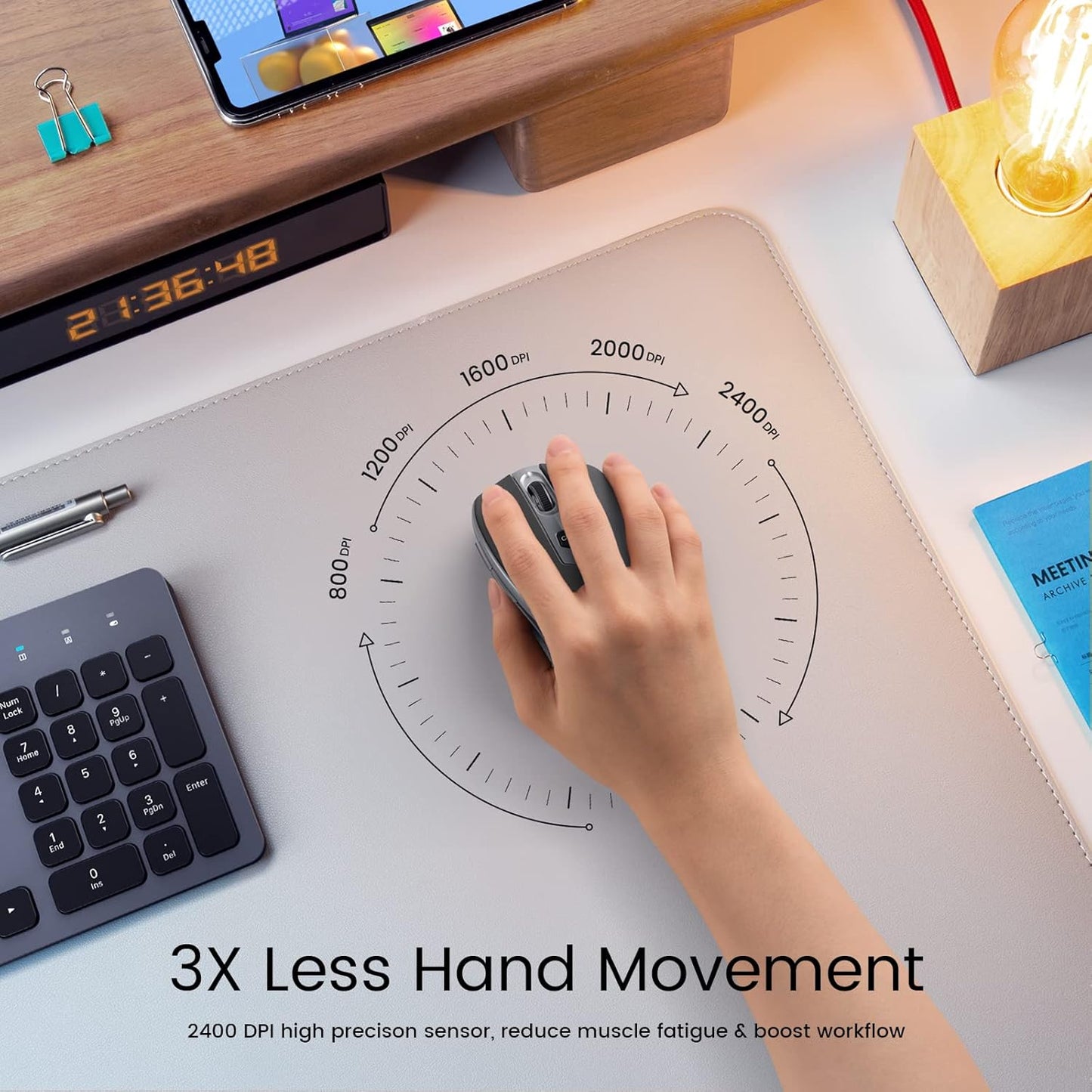 Wireless Mouse, D-09 Computer Mouse USB Cordless Mice for Laptop, Ergo Grips, Lightspeed 5-Level 2400 DPI, 16 Months Battery, Portable for PC Mac Chromebook (Graphite Grey, 1 Pack)