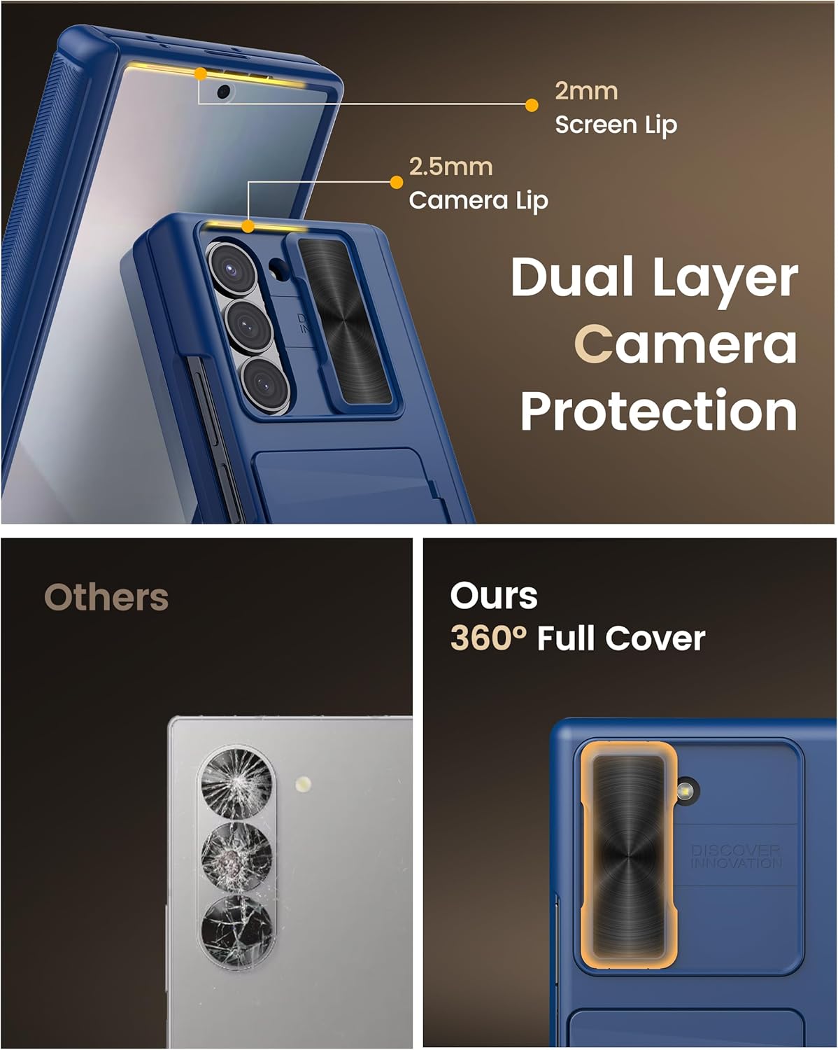 Vihibii for Samsung Galaxy Z Fold 6 Case with Card Holder & Belt Clip Holster & Camera Cover & Hinge Protection & Screen Protector, Durable Rugged Protective Wallet Case for Samsung Z Fold 6, Blue