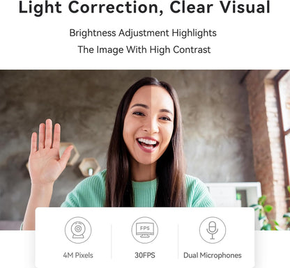 PHILIPS Webcam for PC Streaming with Microphone - 2K Webcam for Desktop Web-Camera, Light Correction, Laptop Web Cam with 2 Mics, USB Camera for Gaming, Laptop/Mac/Zoom/YouTube/Video Calling/Office