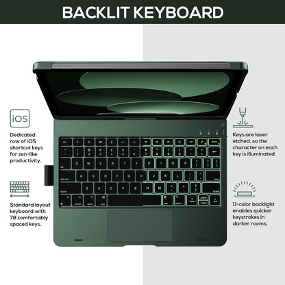 typecase Touch iPad 10th Generation Case with Keyboard (10.9", 2022) and iPad A16 (11th Gen, 2025) – 360° Rotatable, 11-Color Backlit, Multi-Touch Trackpad, Thin & Light (Midnight Green)