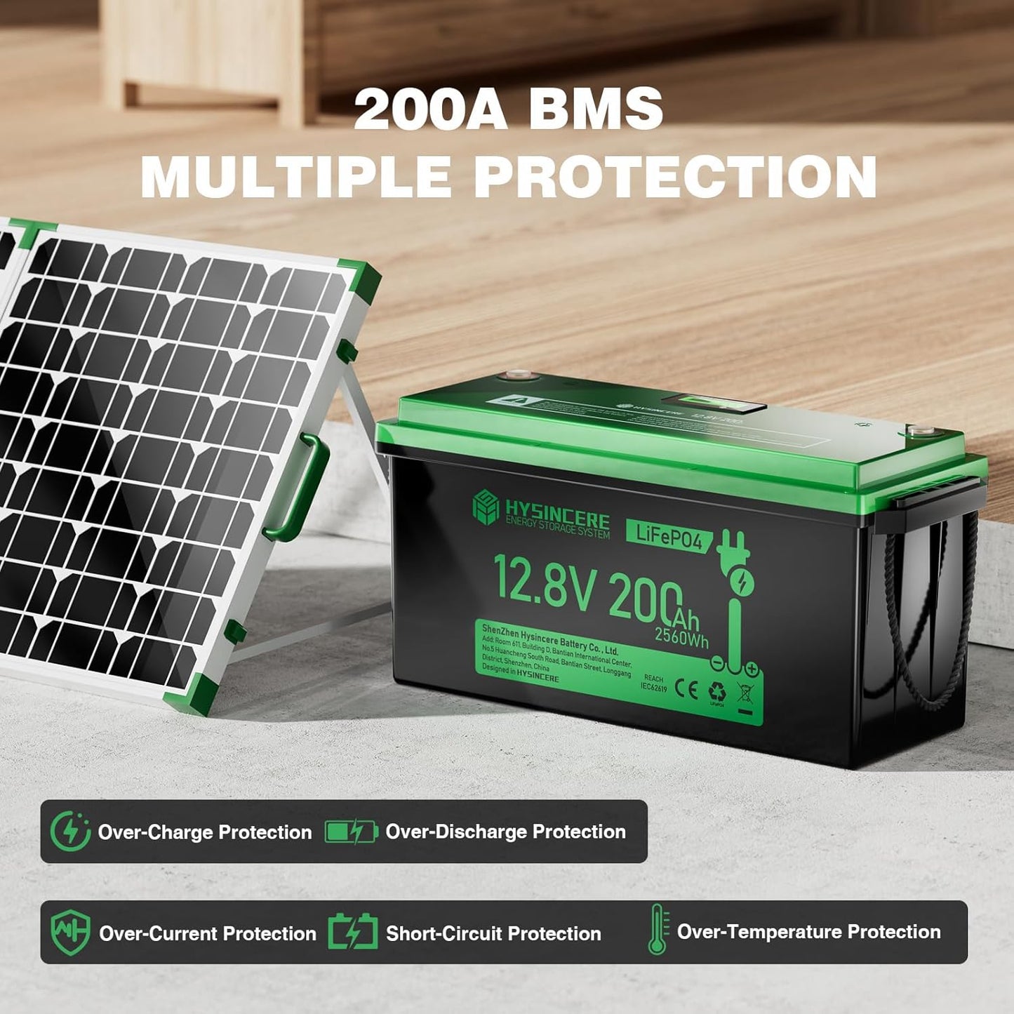 12V 200Ah LiFePO4 Lithium Battery with 2560Wh Energy, Built-in 200A BMS, Discharge Current (3S) up to 400A, 10 Years Lifetime 15000+ Cycles, Perfect for RV Solar Energy Storage Marine Trolling Motor
