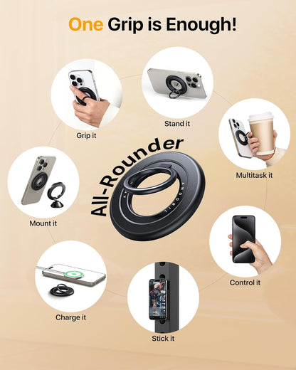 andobil [2025 Upgraded] Double-sided Magnetic Phone Grip for MagSafe [Sability Max] Strong Magnetic Phone Ring Holder Compatible with MagSafe Accessories, iPhone 16 Plus 15 14 13 12 Pro Max Mini Black