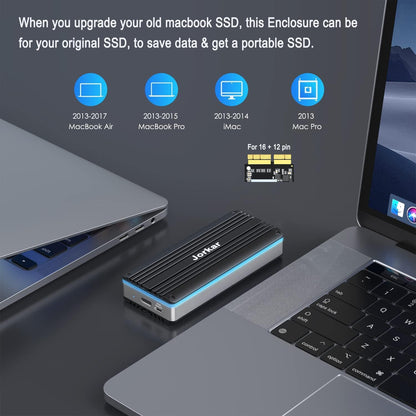 External SSD Enclosure USB-C 3.2 for 12+16 Pin MacBook SSD, Hard Drive Reader for A1466 A1465 A1502 A1398 SSD Mac Air/Pro mid 2013-2017, Portable Aluminum SSD Case with Indicator