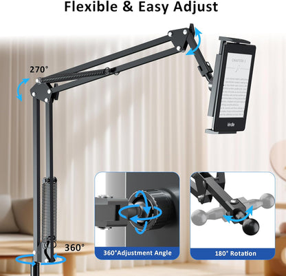Floor Stand for Kindle Reading in Bed with Remote Page Turner, Hands Free Tablet Arm Holder for Kindle Accessory, Compatible with iPhone Paperwhite eReader Tablet 4.5-12.9 inch (kt-sd2)