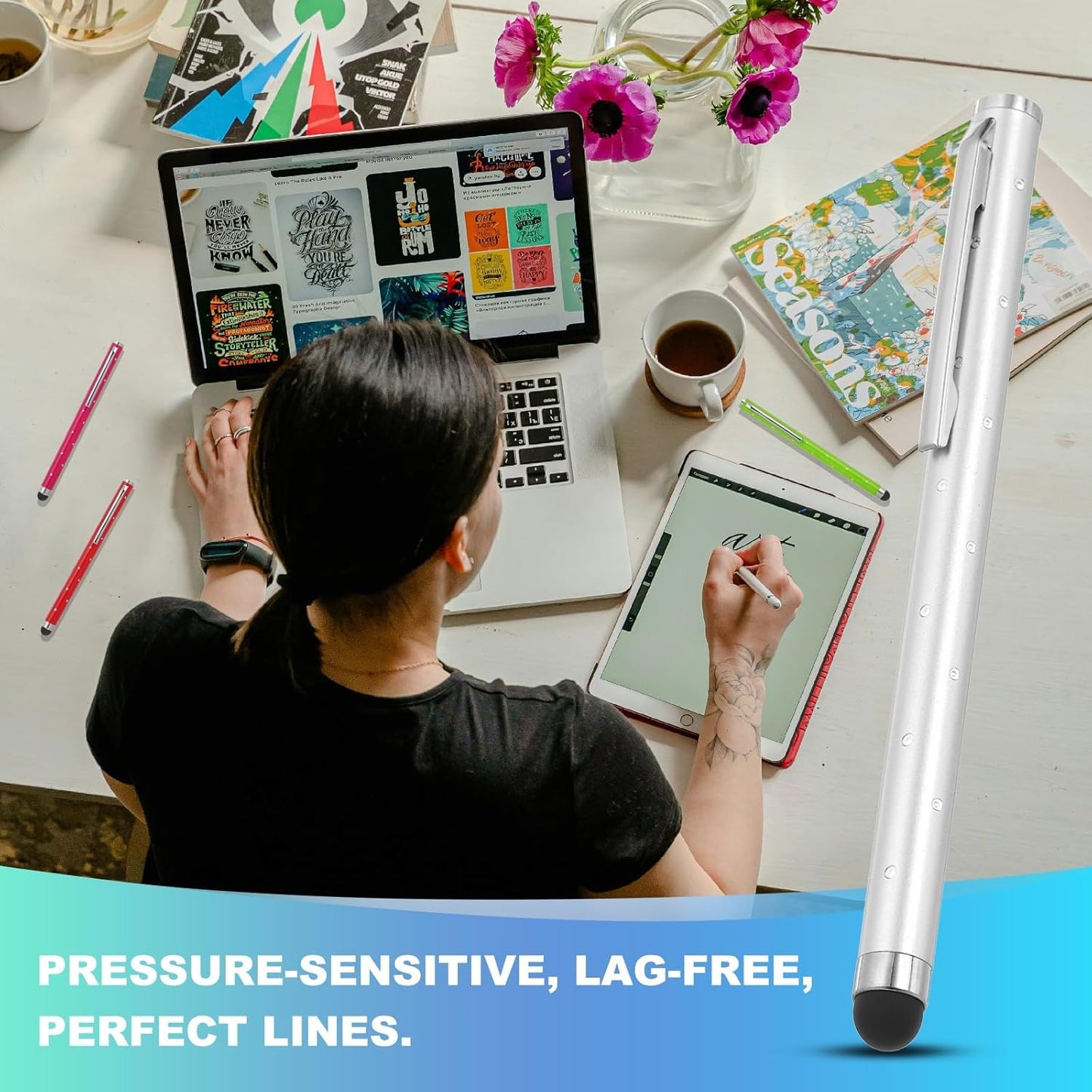 PATIKIL Stylus Pens for Touch Screens, 6 Pcs High Precision Universal Bling Stylus Crystal Metal Capacitive Pen for Touch Screen Devices Phone Tablets Laptop, Silver