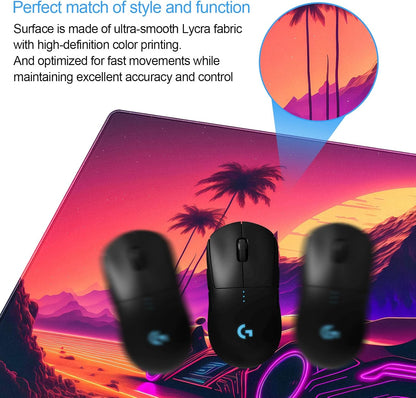 Purple Cyberpunk Fantasy Gaming Mouse Pad - XL Extended Sci-Fi Neon City Design Desk Mat for Computers, Office & Gaming (31.5" x 15.7")