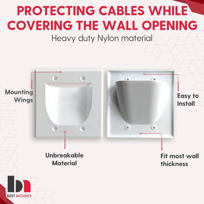 BestMounts - 144 Pack In Wall Cable Management TV Cord Hider for Wall Mounted TV - Recessed Wall Plates Cable Pass Through - Dual Gang Behind Wall Cable Management up to 8-10 Low Voltage Cords