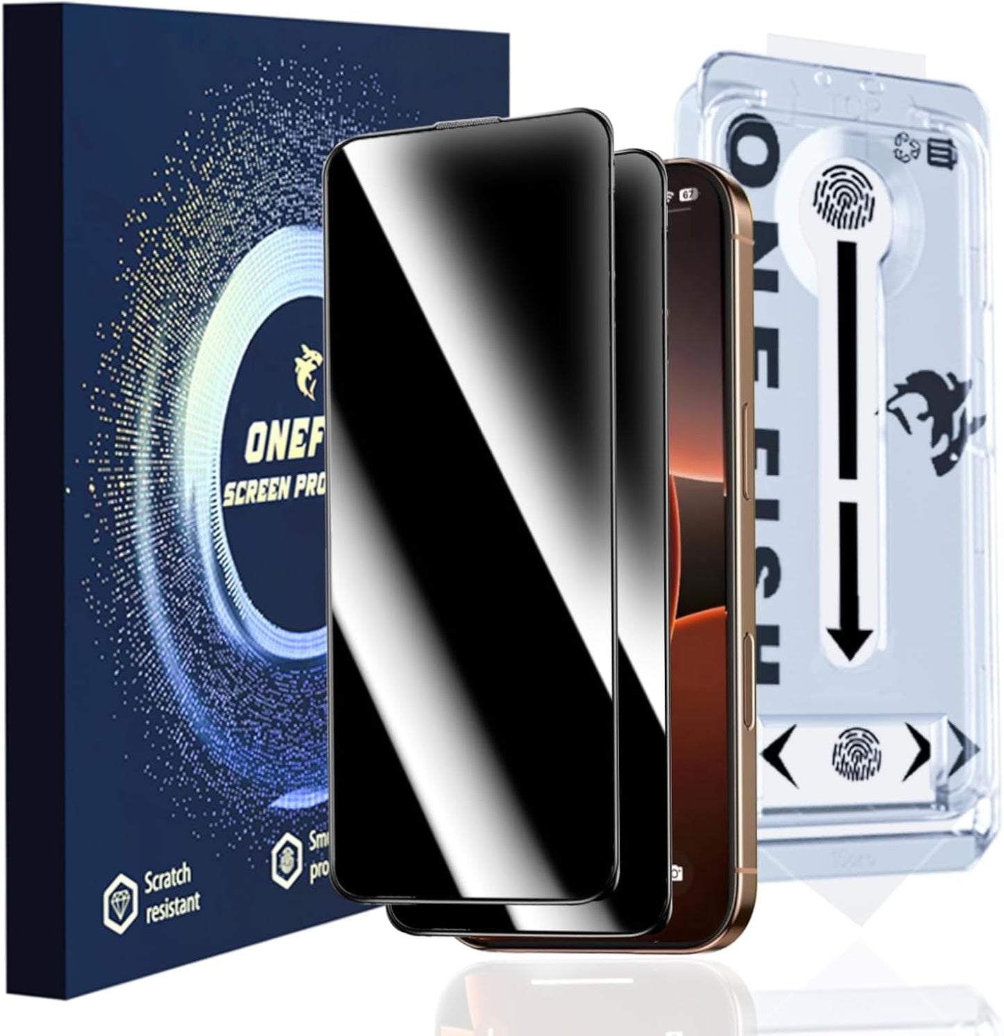 OneFish Full Edge Tempered Glass Screen Protector for iPhone 11 Pro/X/XS 5.8 inch 2 Pack Edge Reinforcement, Self-Aligning Installation, Case Friendly Privacy Screen Protectors