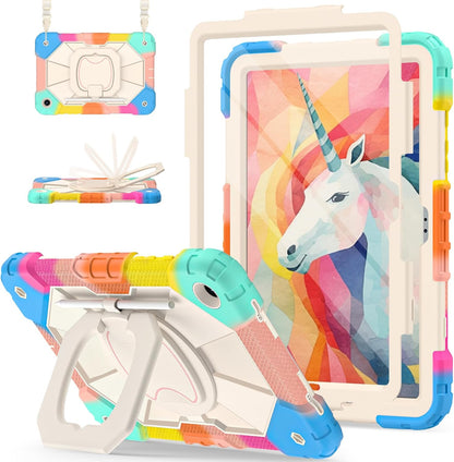 for Galaxy Tab A9 Plus Case 11 Inch, Rugged Case for Samsung Galaxy A9+ Tablet with Screen Protector 360 Rotating Stand Shoulder Strap Pen Holder, 2023 Model(SM-X210/X216/218), Rainbow