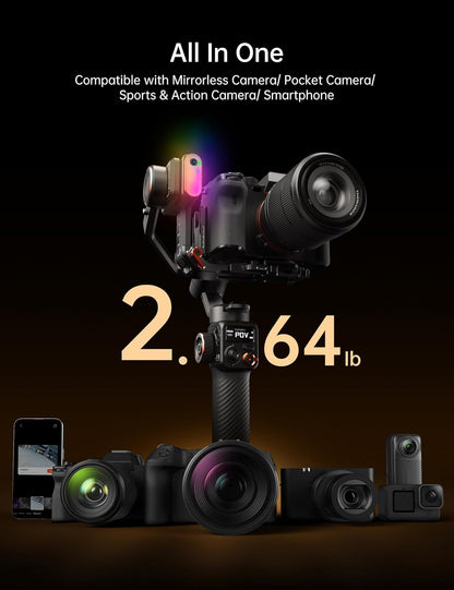 hohem iSteady MT2 Kit Gimbal Stabilizer for Camera, 3-Axis Gimbal for Mirrorless/Pocket/Action Camera/Smartphone, AI Tracker, Magnetic Fill Light Stabilizer, Available for Canon/Nikon/Sony