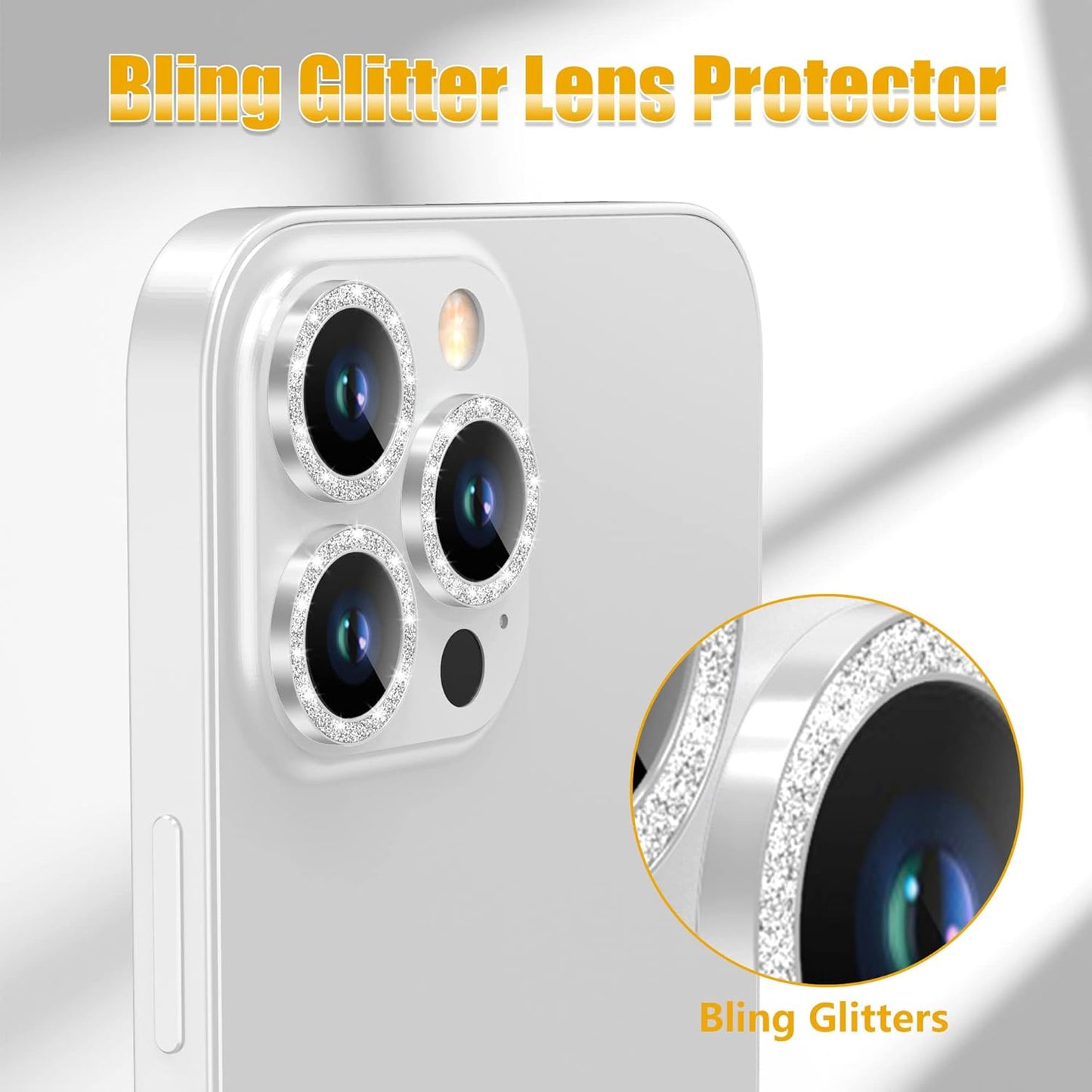AGVEE 3+3 6 Pack for iPhone 13 Pro/Pro Max, Bling Diamond & Glitter Metal Ring 9H Tempered HD Glass Camera Cover Protector Film