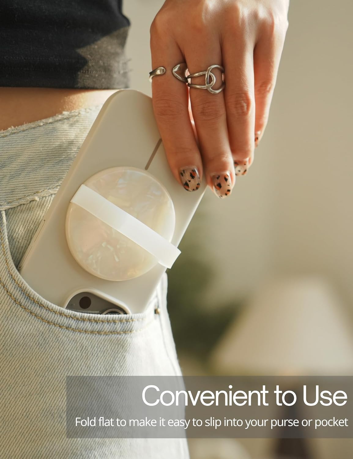 Heesch Magnetic Ring for Phone Case Loopy Phone Grip Strap Holder for Back of Phone Cute Finger Loop Grip for Hand White Shell Magsafe Grip for iPhone 16 Pro Max/15/14/13/12 Series Mag Safe Case