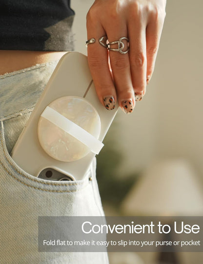 Heesch Magnetic Ring for Phone Case Loopy Phone Grip Strap Holder for Back of Phone Cute Finger Loop Grip for Hand White Shell Magsafe Grip for iPhone 16 Pro Max/15/14/13/12 Series Mag Safe Case