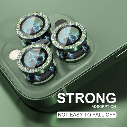 Choiche [3+1 for iPhone 13 Pro/iPhone 13 Pro Max Camera Lens Protector Bling, 9H Tempered Glass Camera Cover Screen Protector Metal Ring Decoration Accessories (Glitter-Alpine Green)