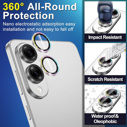 for Samsung Galaxy S25 Edge Camera Lens Protector, Individual Metal Ring Tempered Glass Lens Cover, [Strong Adsorption] Scratch Resistant Ultra-Thin HD Clear Lens Cover, 1 Set-Colorful Sparkly