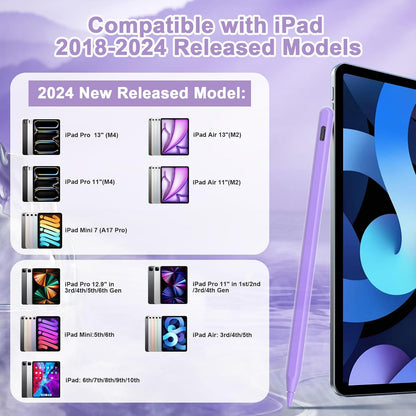 Pencil 2nd Generation for iPad 2018-2024 with Magnetic Wireless Charging Compatible with Apple iPad Pro 13”(M4)/12.9”/11”,iPad Air 6(M2)/5/4/3,iPad mini 7(A17 Pro)/6/5,iPad10/9/8/7/6 Purple