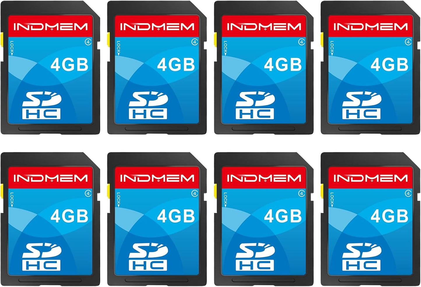 INDMEM SD Card 4GB, 8 Packs Class 4 4GB Flash Memory Card MLC Standard Secure Digital Cards Camera Card