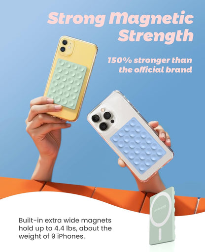 amBand Cute Preppy Stuff Silicone Suction Cup Phone Mount, Detachable Sticky Grip Holder for MagSafe Case, Easy to Use Video Accessories for Yoga/Dance/Call/Fitness, Matcha Green