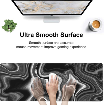 Black and White Marble Desk Mat,Large Marble Ink Texture Gaming Keyboard Mouse Pad,Non-Slip Rubber Base Desk Pad Thick Stitched Edges Waterproof Mousepad Mouse Mat 31.5"x11.8"