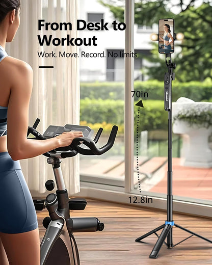 UBeesize 70'' Auto Face Tracking Tripod 360° Rotation with Stand, Phone Tripod with Fill Light, Selfie Stick & Phone Stand for Recording, Vlog/Live Stream/Video/TikTok, Compatible with iPhone/Android