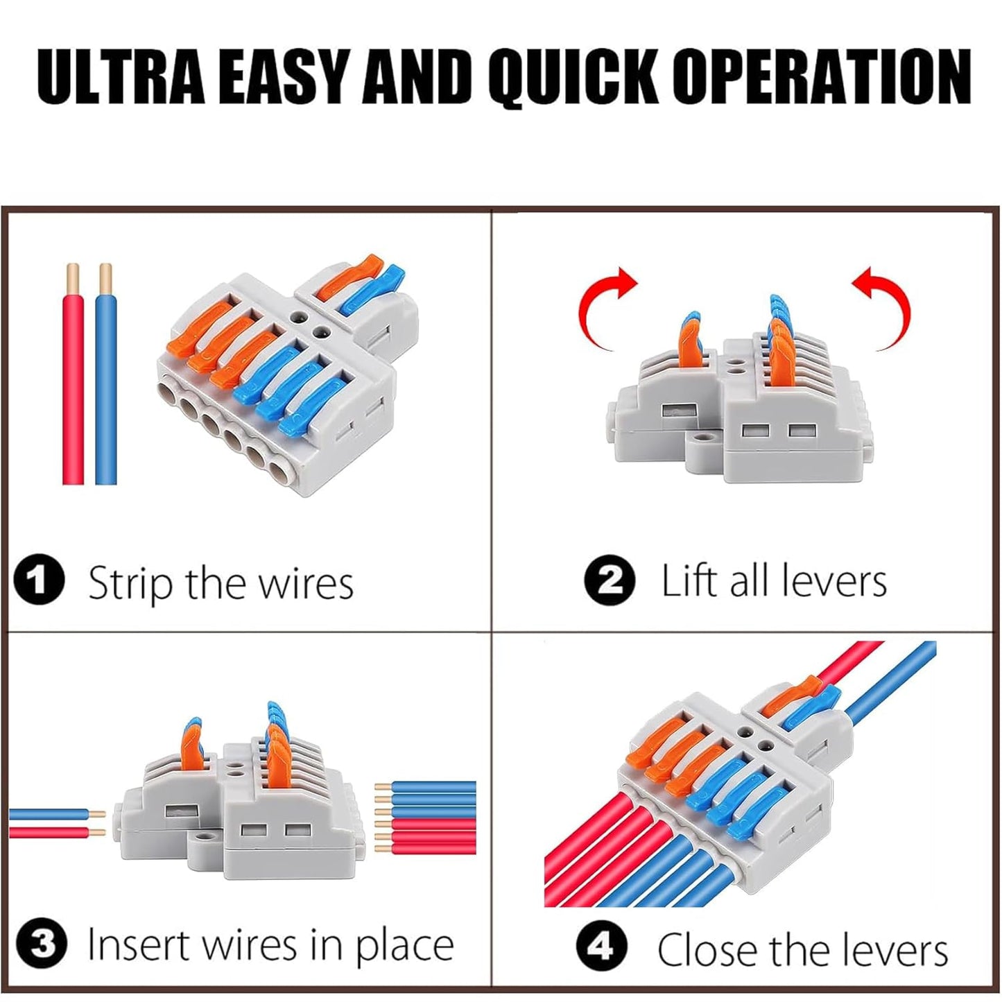 10PCS Lever Wire Connectors, Quick Wiring Cable Connectors, Compact Push-in Conductor Terminal Block (10PCS 2 in 6 Out)