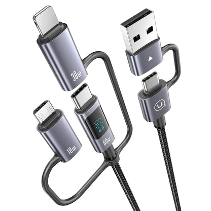 Multi Charger Cord 6 in 1 USB Cable Fast Charging Cable - PD 60w USB c Multi Fast Charging Cable with Led Display - 6 ft USB C/A to Type C/Phone/Micro Charger Cable Com patible with Phone/Laptops