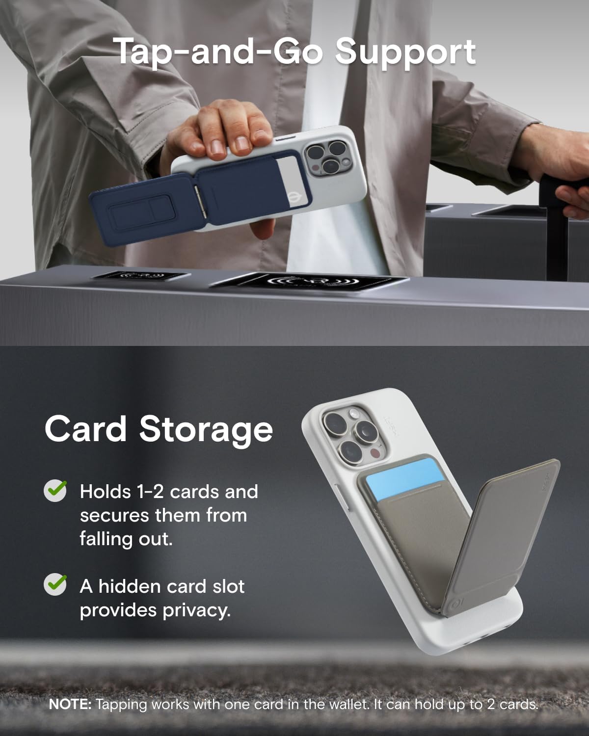 MOFT Phone Tripod Wallet, 3 in 1 Phone Stand MagSafe, NFC-Supported Magnetic Phone Wallet, MOVAS Vegan Leather Adjustable Card Holder, Taupe