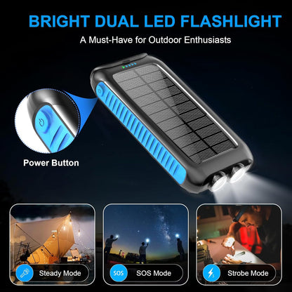 Solar-Charger-Power-Bank-49800mAh Portable Solar Phone Charger with LED Flashlight/15W Fast Charge USB C Waterproof External Backup Battery Pack for All Cell Phones & Electronic Devices
