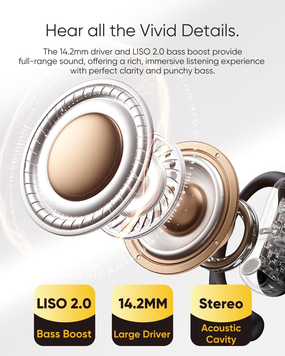 Open Ear Headphones, 0.28oz Lightweight Next-Gen Bluetooth 5.4 Air Conduction Wireless Earbuds w/Extra Bass, 48H Playtime, 3 EQ Modes, ENC Mic, IPX5, Snug Fit for Workout Running Gold Rose