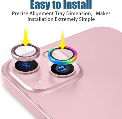 AGVEE 3+3 6 Pack for iPhone 15 6.1" / 15 Plus 6.7" Camera Lens Cover Protector, Metal Ring 9H Tempered HD Glass Camera Cover Protector Film, Pink