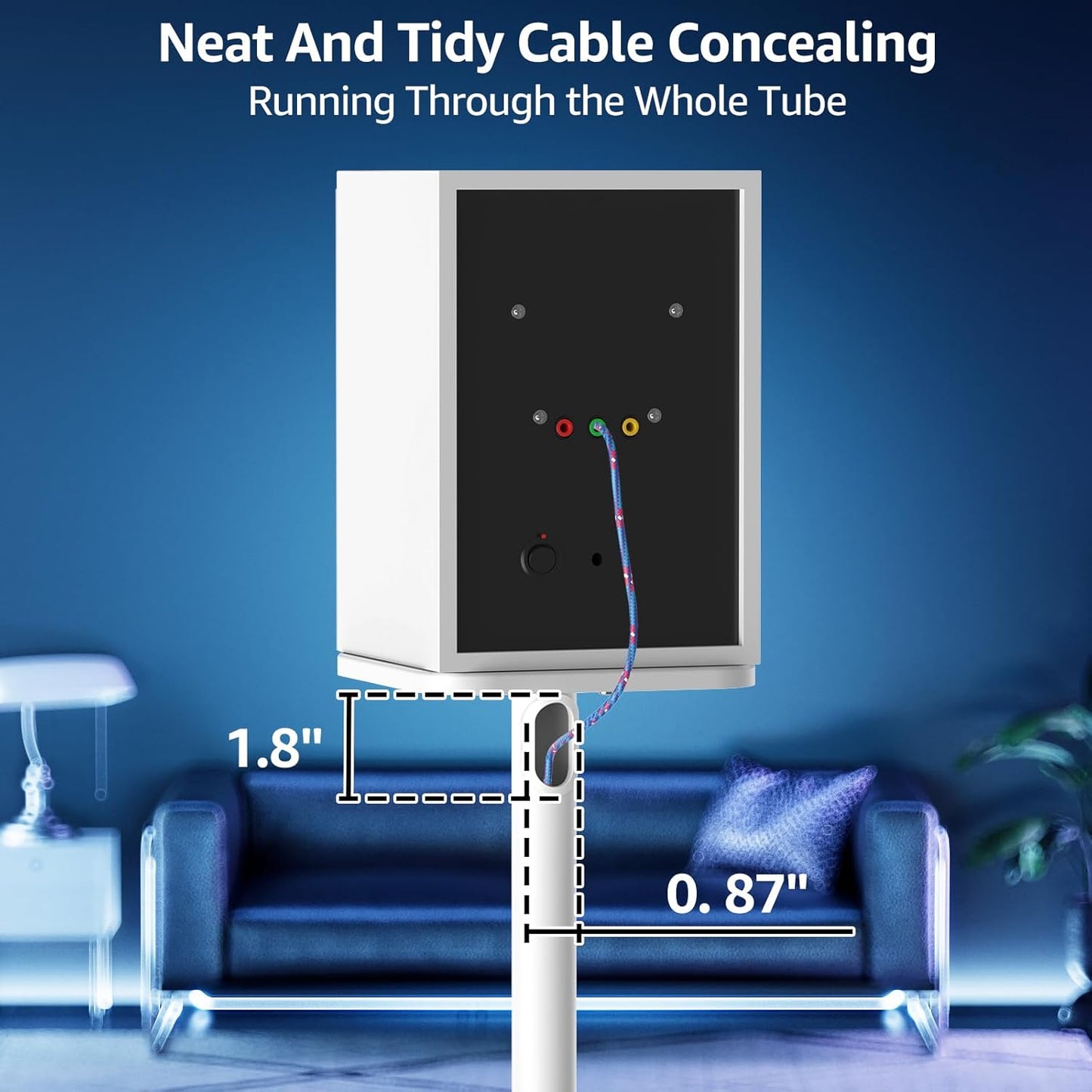 MOUNTUP Universal Speaker Stands Pair 28.3" to 37.4" Height Adjustable Floor Speaker Stands, Holds Bookshelf & Satellite Speaker Large Speaker, Up to 22LBS Cable Concealing 9.8" Plate White MU9132W-L