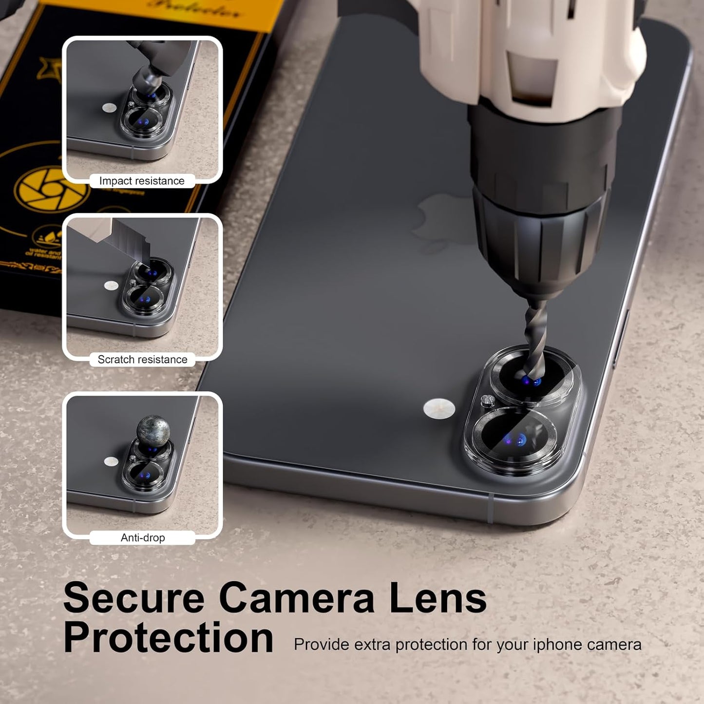 beuxece for 6 Pack iPhone 16 / iPhone 16 Plus Camera Lens Protector [Drop Protection] [Case Friendly] [Easy Installation] 9H Tempered Glass Camera Screen Protector Cover Accessories, CD Black