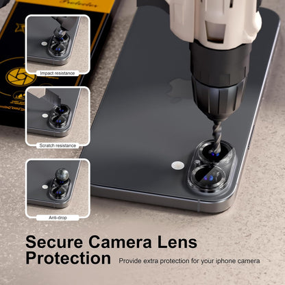 beuxece for 6 Pack iPhone 16 / iPhone 16 Plus Camera Lens Protector [Drop Protection] [Case Friendly] [Easy Installation] 9H Tempered Glass Camera Screen Protector Cover Accessories, CD Black