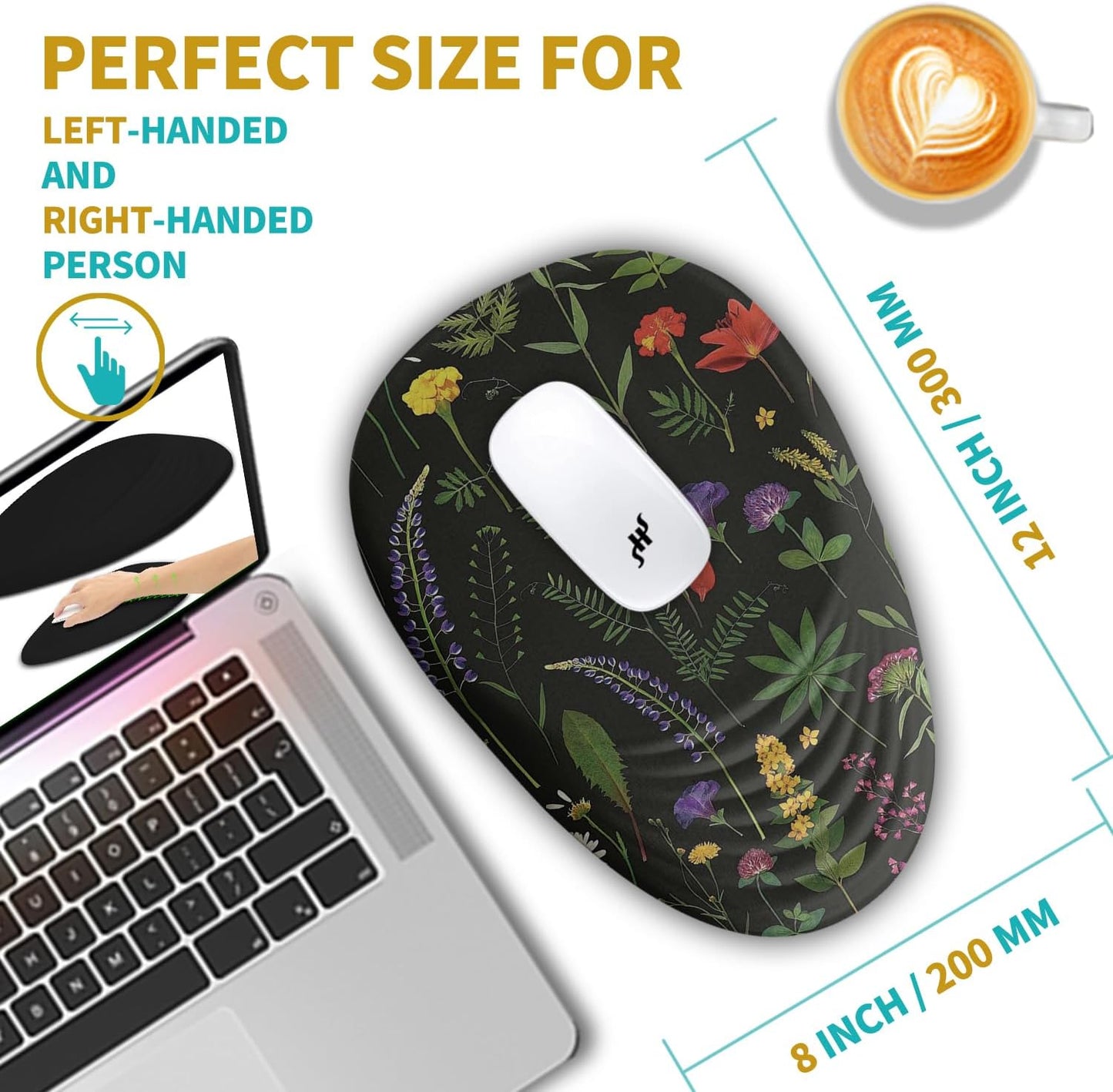 Hokafenle Ergonomic Mouse Pad Wrist Support with Stepped-Wedge Design, Wrist Rest Pain Relief Mousepad Filled with Memory Foam, Carpal Tunnel Mousepad for Wireless Mouse(12x8 inch, Foliage)