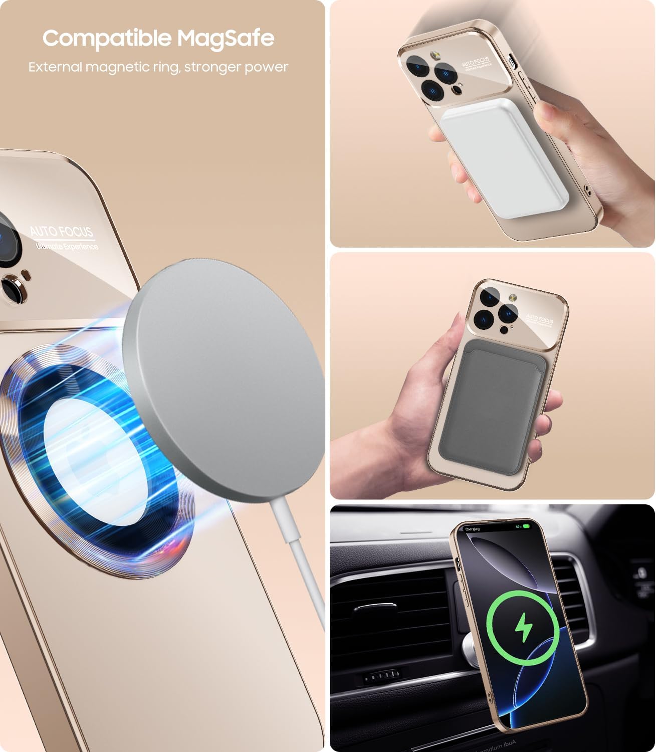 Magnetic for iPhone 16 Pro Case, Compatible with MagSafe, Built-in Camera Lens Protector, Logo View, Military Grade Drop Protection Phone Cover, Desert Titanium