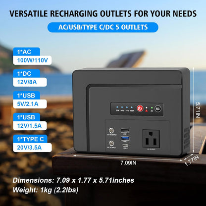 Powkey Portable Power Station 100W Rated, 97Wh Small Portable Generator with AC Outlet 110V/PD 65W USB C Fast Charging, 26400mAh Laptop Charger Power Bank for Outdoor Camping Home Battery Backup