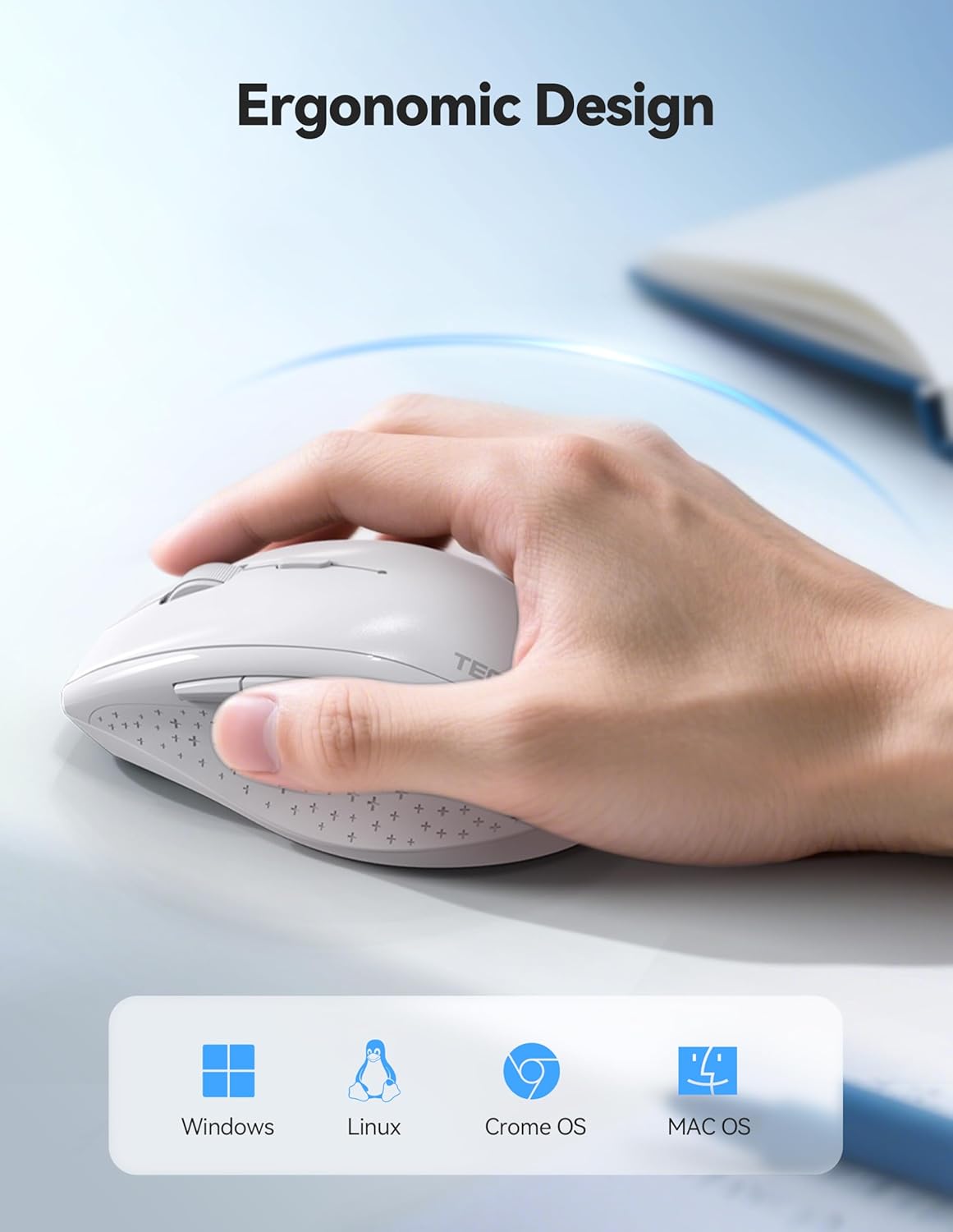 TECKNET Wireless Mouse Rechargeable,Mouse for Laptop Computer,2.4G USB Computer Mice Wireless,6 Button 6400 DPI Ergonomic Silent Mice,Portable Cordless Travel Mice-Wide Compatibility