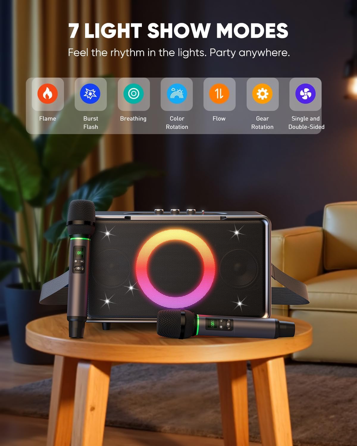 GFEEN Portable Bluetooth Speaker: 100W(160W Peak), 15H Playtime, Wireless Speakers with Microphone, 5″ Subwoofer, Loud Sound, Light Show, Fast Charging for Outdoor, Party, Backyard(Silver with 2Mic)