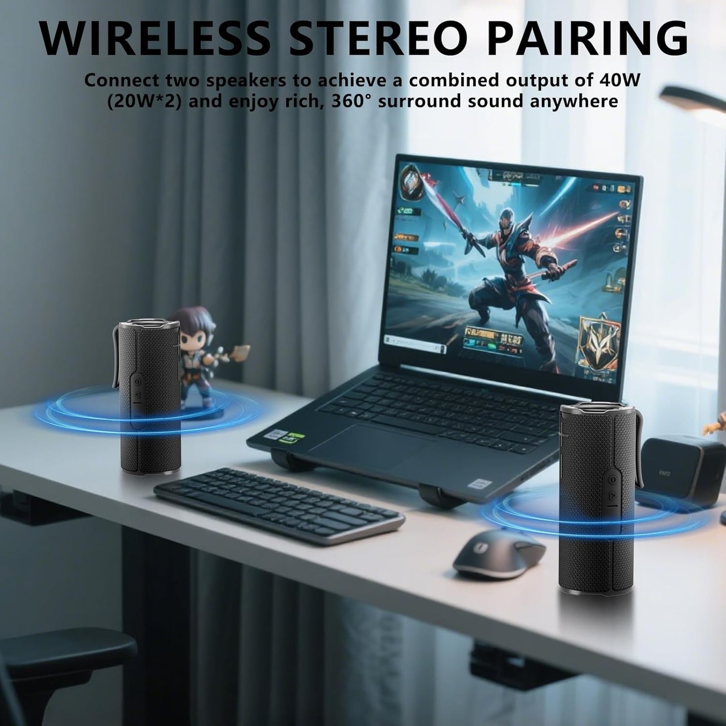 COOPERS Portable Bluetooth Speaker, Wireless Bluetooth Speaker, IPX5 Waterproof Speakers with RGB Lights, Loud Stereo Sound Deep Bass, Long Playtime TWS Pairing for Home/Party/Outdoor Beach