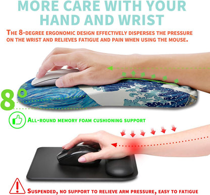 Ergonomic Mouse Pad Wrist Support with Memory Foam Massage Bulge, Carpal Tunnel Pain Relief Mousepad Wrist Rest for Mouse(12x8 inch,Wave Starry)