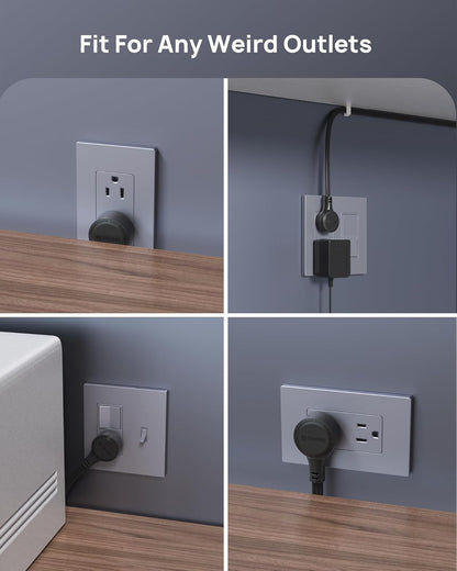 TROND 360° Rotating Flat Plug Extension Cord 10ft, Low Profile Small Power Strip, 3 Side Grounded Outlet, 13A, SPT 16/3 Gauge Cable for Indoor Home Office Kitchen Cruise Travel Essentials, Black