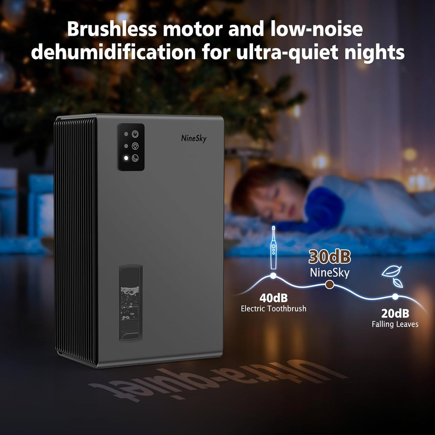 NineSky Dehumidifiers for Home, 95 OZ Water Tank, (1000 sq.ft) Dehumidifiers for Bathroom Bedroom Basement with Auto Shut Off,7 Colors LED Light(Gray)