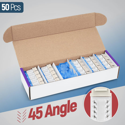 Everest 45° Angled RJ45 Cat5e Keystone Jacks 50-Pack in Light Almond - Slim Profile Female RJ45 Connectors - Cat 5e Keystone Jack - Compatible with 45° Angled Speed Termination Tool - 45Term