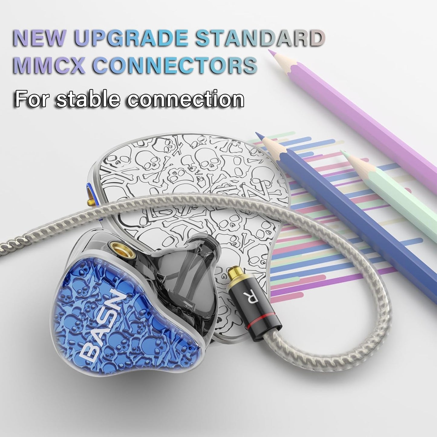 BASN Bmaster5 in Ear Monitors, 5 Drivers Drummer Headphones with Powerful Bass, Noise Isolation IEM Earbuds with Detachable MMCX Sliver-Plated OFC Cable for Musicians (Sapphire Blue, MMCX)