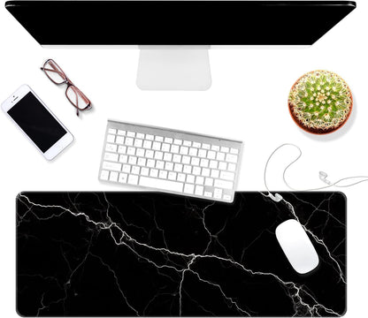 Dynippy Thin Extended Gaming Mouse Pad （31.5 * 11.8 * 0.08 inch） with Stitched Edges Large Mousepad Long XXL Keyboard and Mouse pad Desk Mat for Gaming Office & Home - Black White Marble