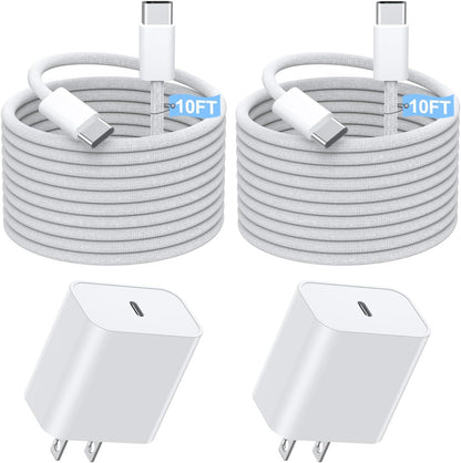 Fast Charging iPhone 16 Pro Charger,2-Pack 10 FT Long USB C Charger Woven Cable with 20W USBC Fast Charger for iPhone 16e/16 Pro/16 Pro max/16 Plus/16/iPhone 15/15 Pro/15 Pro Max/15 Plus,iPad Pro