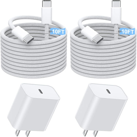 Fast Charging iPhone 16 Pro Charger,2-Pack 10 FT Long USB C Charger Woven Cable with 20W USBC Fast Charger for iPhone 16e/16 Pro/16 Pro max/16 Plus/16/iPhone 15/15 Pro/15 Pro Max/15 Plus,iPad Pro
